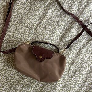 Classic Small Crossbody Bag in Taupe with Brown Trim